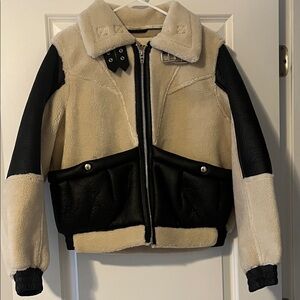 Blank NYC Cream & Black Sherpa Bomber Jacket